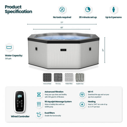 Wave Como 6-Person Eco Foam Hot Tub – Flint Grey