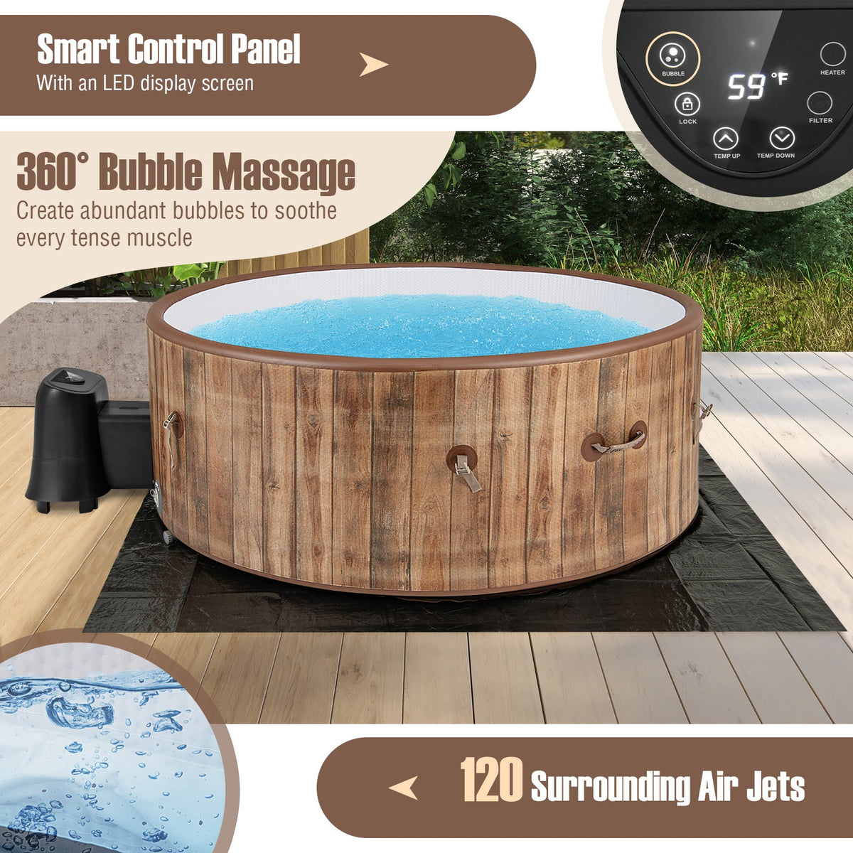DirectDeals 4–6 Person Inflatable Hot Tub Spa with 120 Air Jets