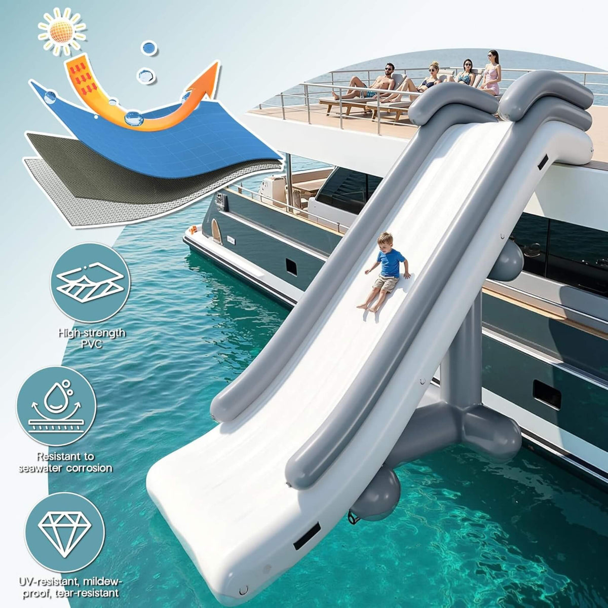 Large 16FT Commercial Inflatable Yacht Water Slide With Pump