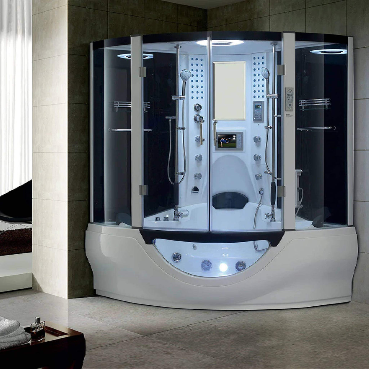 Maya Bath Valencia Corner Steam Shower with Whirlpool Jets